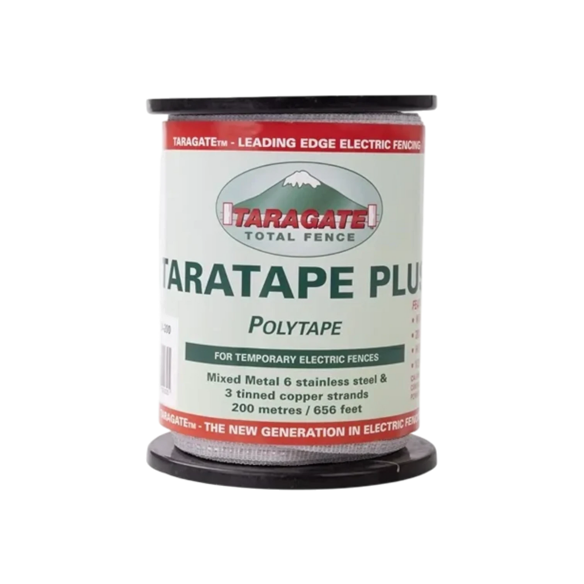 USA Grazing Systems Taragate TaraTape Plus 656-foot roll of conductive white electric fence tape for livestock.